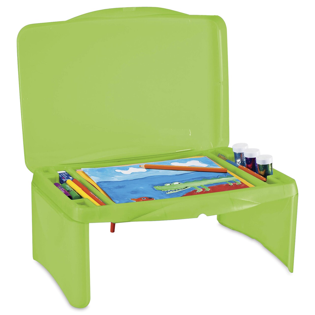 Hearthsong Portable Folding Lap Desk With Storage Activity Tray - Green